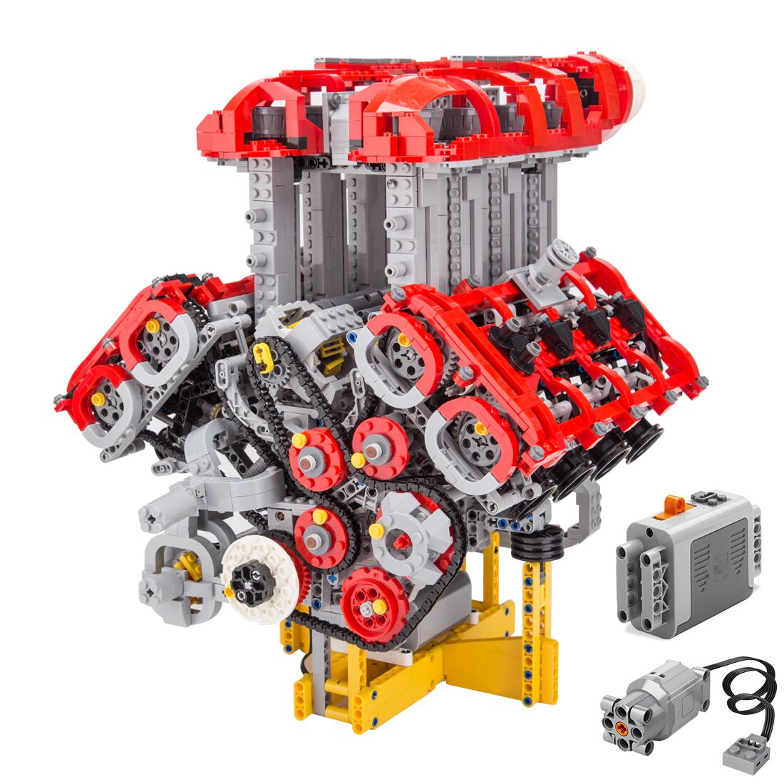 MOC Ferrari V8 Twin Turbocharged Direct Injection Naturally Aspirated Engine Building Blocks Set - Dynamic Version - 2830PCS - Build Your Own V8 Engine