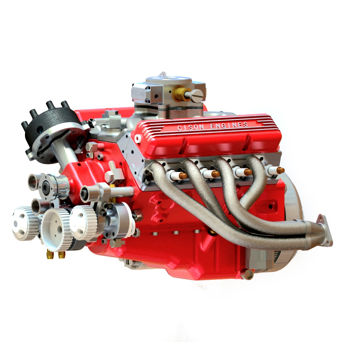 CISON V8 Engine 1/6 Scale CISON Small-Block Model, Water-Cooled 4-Stroke 8-Cylinder Gasoline Engine Internal Combustion V8 Engine Model Kit 44cc