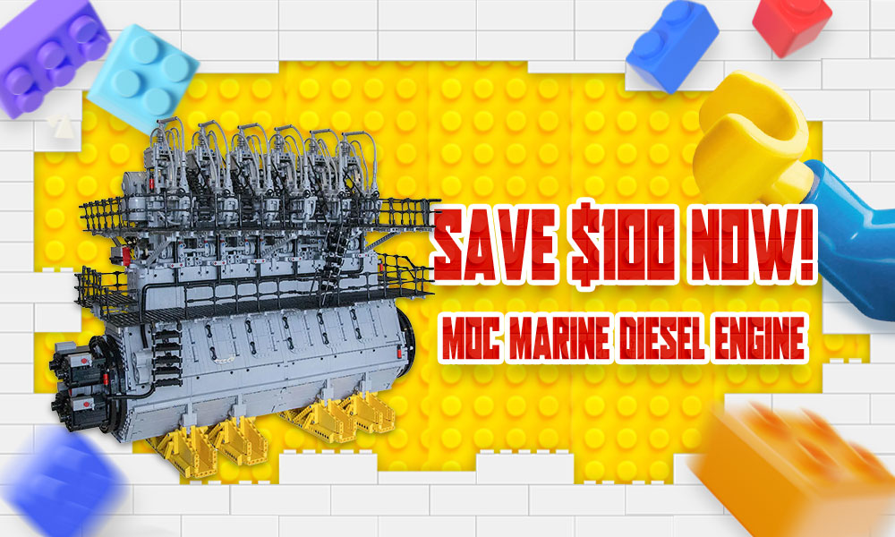 MOC-141278 1/17 Scale 2-Stroke Six Cylinder Turbocharged Low-Speed Marine Diesel Engine Building Blocks Set（Dynamic Version /10737PCS）