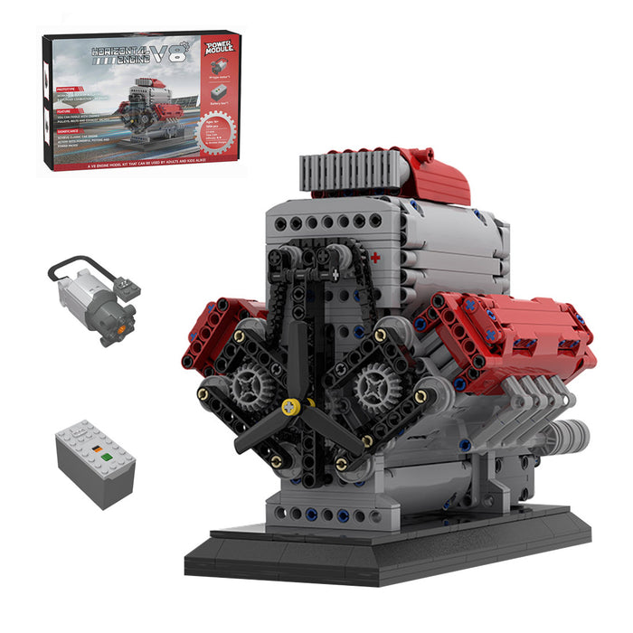 MOC Crossplane V8 Engine with Supercharger & Removable Cover Building Toy Set, Build Your Own V8 Engine - 1054PCS