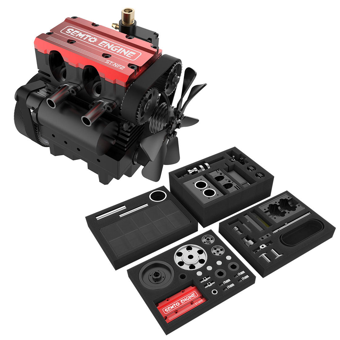 SEMTO ENGINE ST-NF2 7.0cc Mini Inline Double-cylinder Four-stroke Air-cooled Nitro Interal Combustion Engine Model Kit