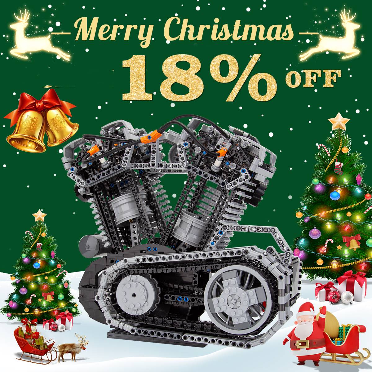 Milwaukee-Eight V-Twin OHV 8-Valve Four-Stroke Harley-Davidson MOC Motor Engine- 1653PCS-Build Your Own V2 Engine