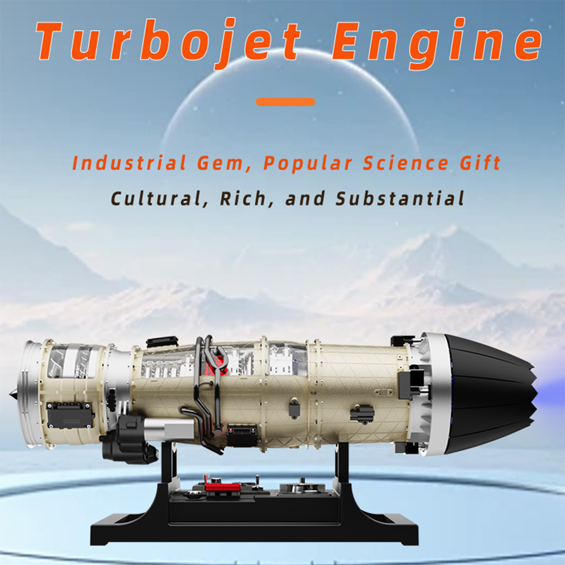 TECHING 1/10 Scale Military F135 Fighter Engine DIY Metal Mechanical Assembly Electric Turbofan Engine Small Bypass Ratio Twin Rotor Engine Model